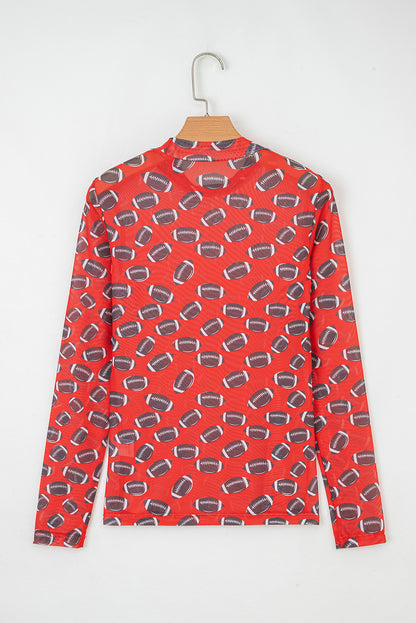 Brown Game Day Rugby Mesh Sheer Long Sleeve Top