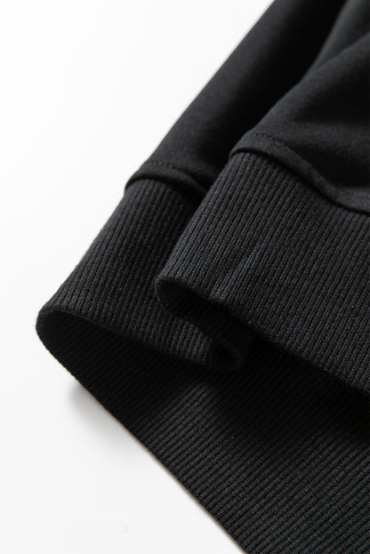 Black Contrast Piping Crewneck Pullover Mini Skirt Set