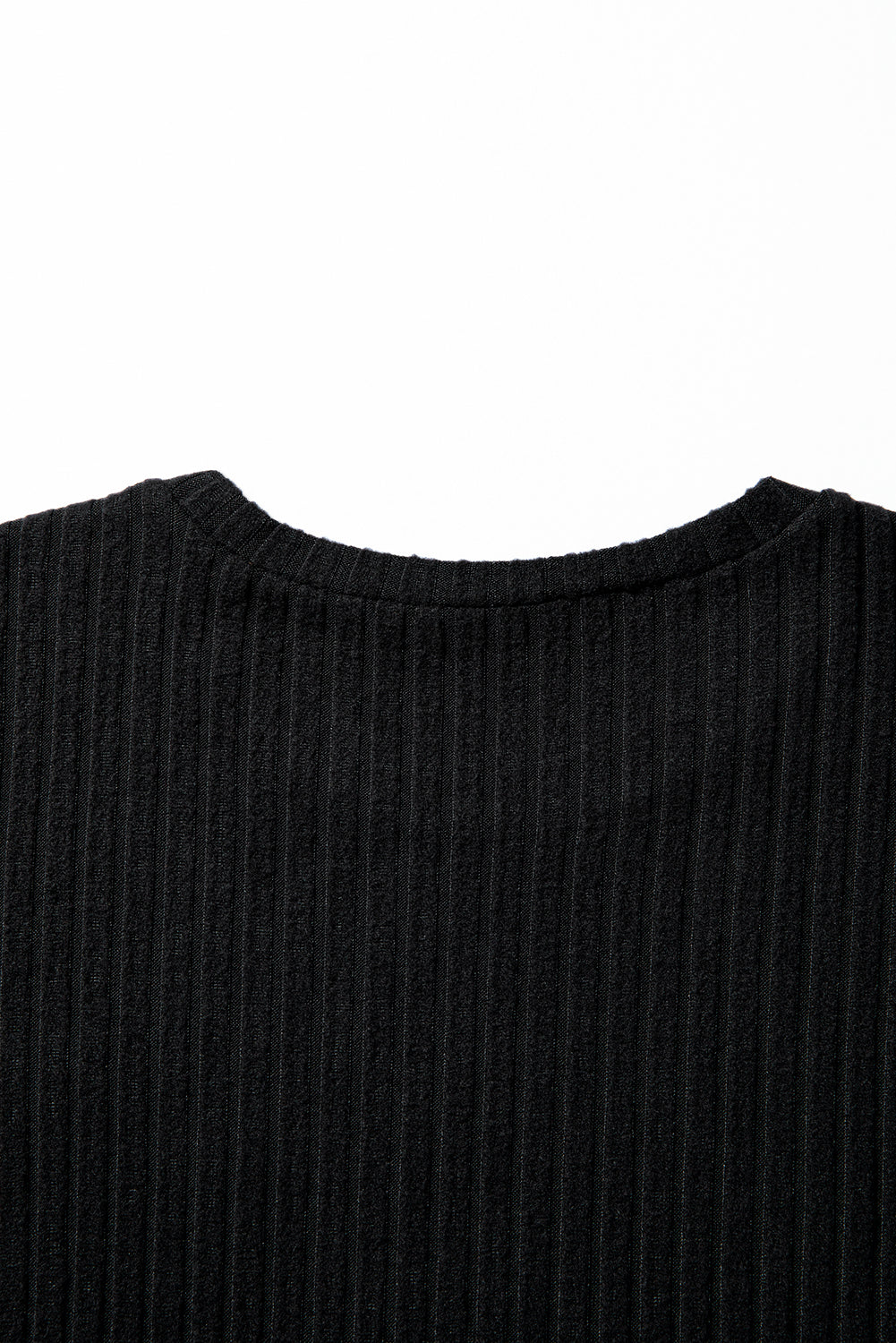 Black Ribbed Texture Round Neck Long Sleeve Rounded Hem Knit Top