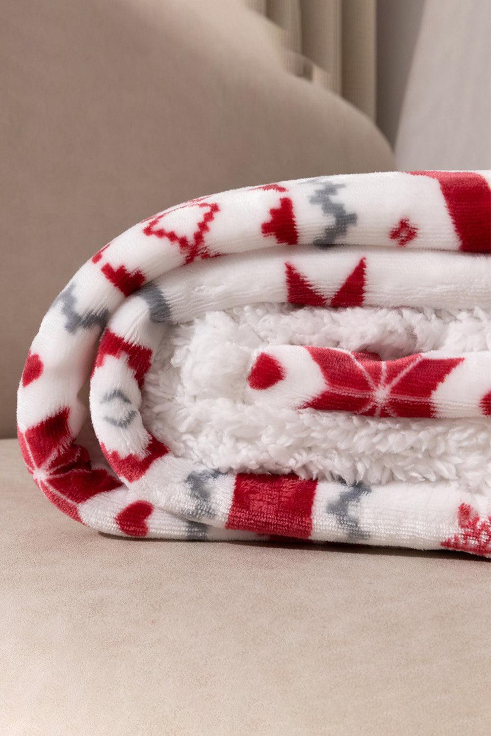 White Christmas Reindeer Snowflake Printed Sherpa Blanket - L & M Kee, LLC