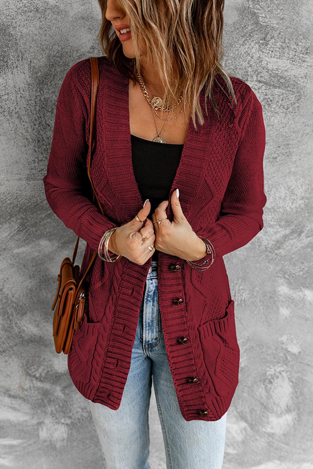 Blue Front Pocket and Buttons Closure Cardigan - L & M Kee, LLC