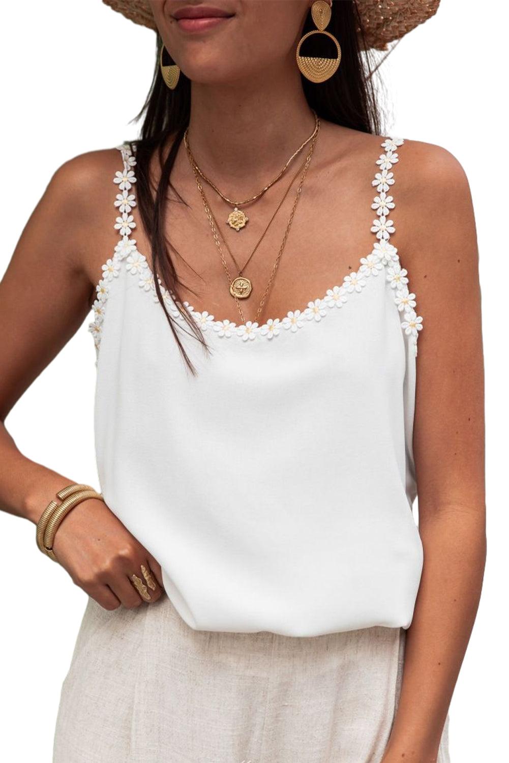 Apricot Daisy Flower Straps Tank Top - L & M Kee, LLC