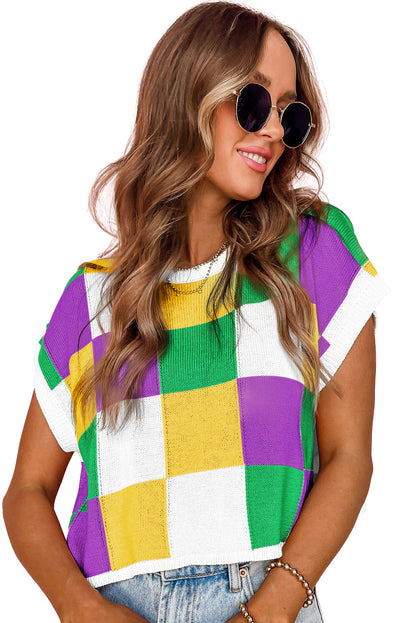 Tillandsia Purple Color Block Cap Sleeve Sweater