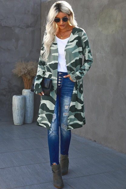 Green Camo Print Long Cardigan - L & M Kee, LLC