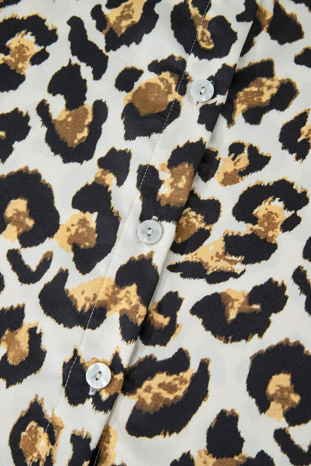 Khaki Leopard Print Ruffle Trim 3/4 Sleeve Loose Shirt