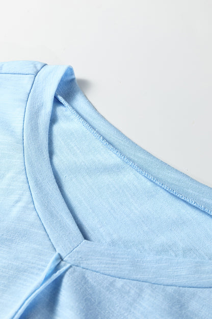 Light Blue Flower Patched Exposed Seam Bracelet Sleeve Oversized T Shirt