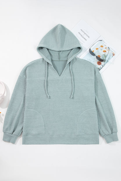 Clearly Aqua Ribbed Drop Shoulder Knit Hoodie