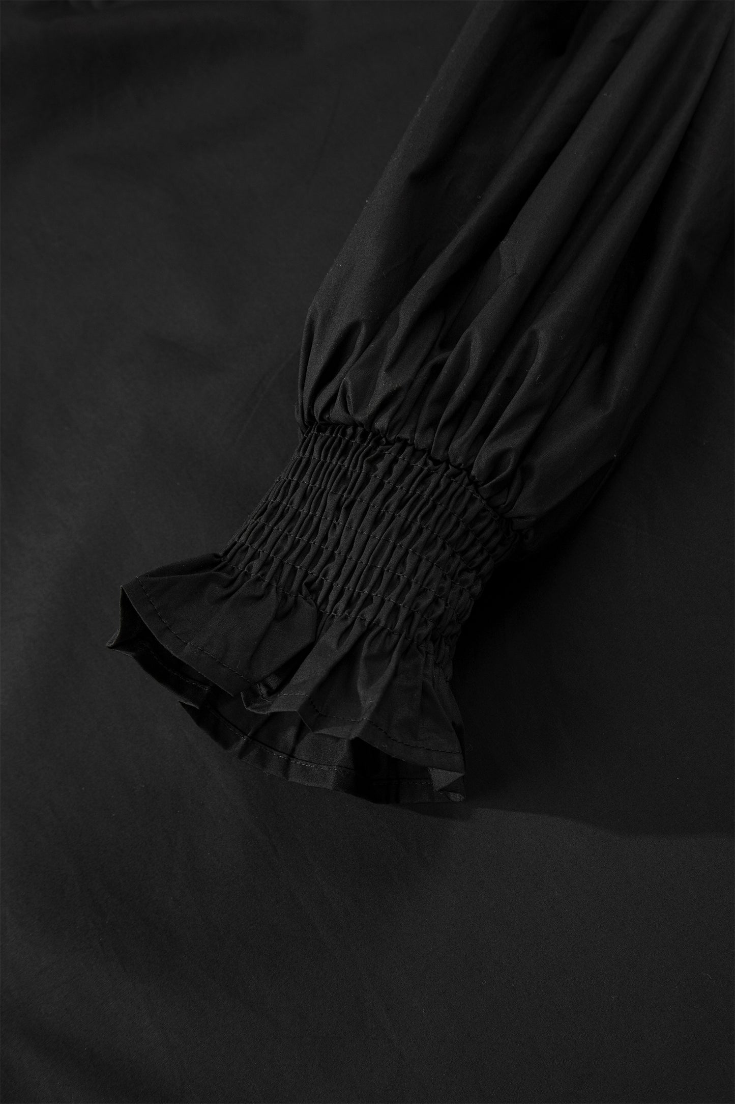 Black Puffy Flounce Sleeve Leopard Trim V Neck Blouse