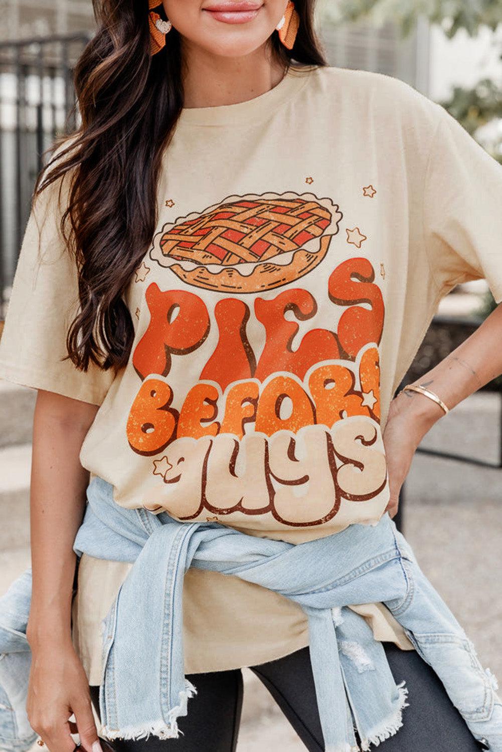 Khaki PIES BEFORE GUYS Thanksgiving Fashion Tee - L & M Kee, LLC