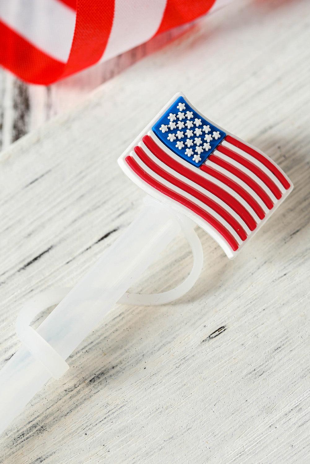 White American Flag Print PVC Soft Plastic Straw Lid