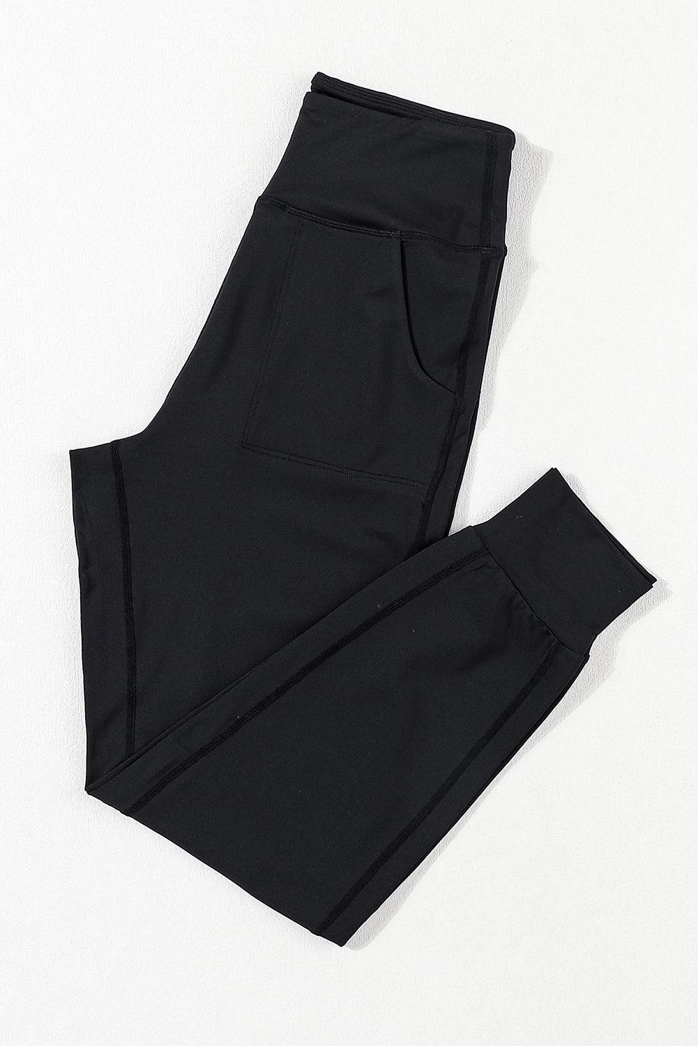 Black Exposed Seam High Waist Pocketed Joggers - L & M Kee, LLC