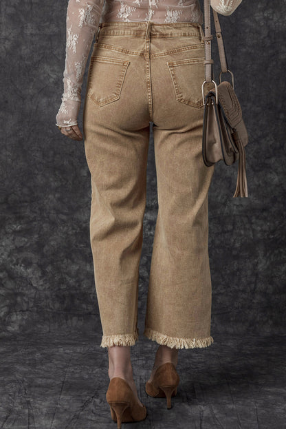 Peach Blossom Acid Washed High Rise Cropped Wide Leg Jeans