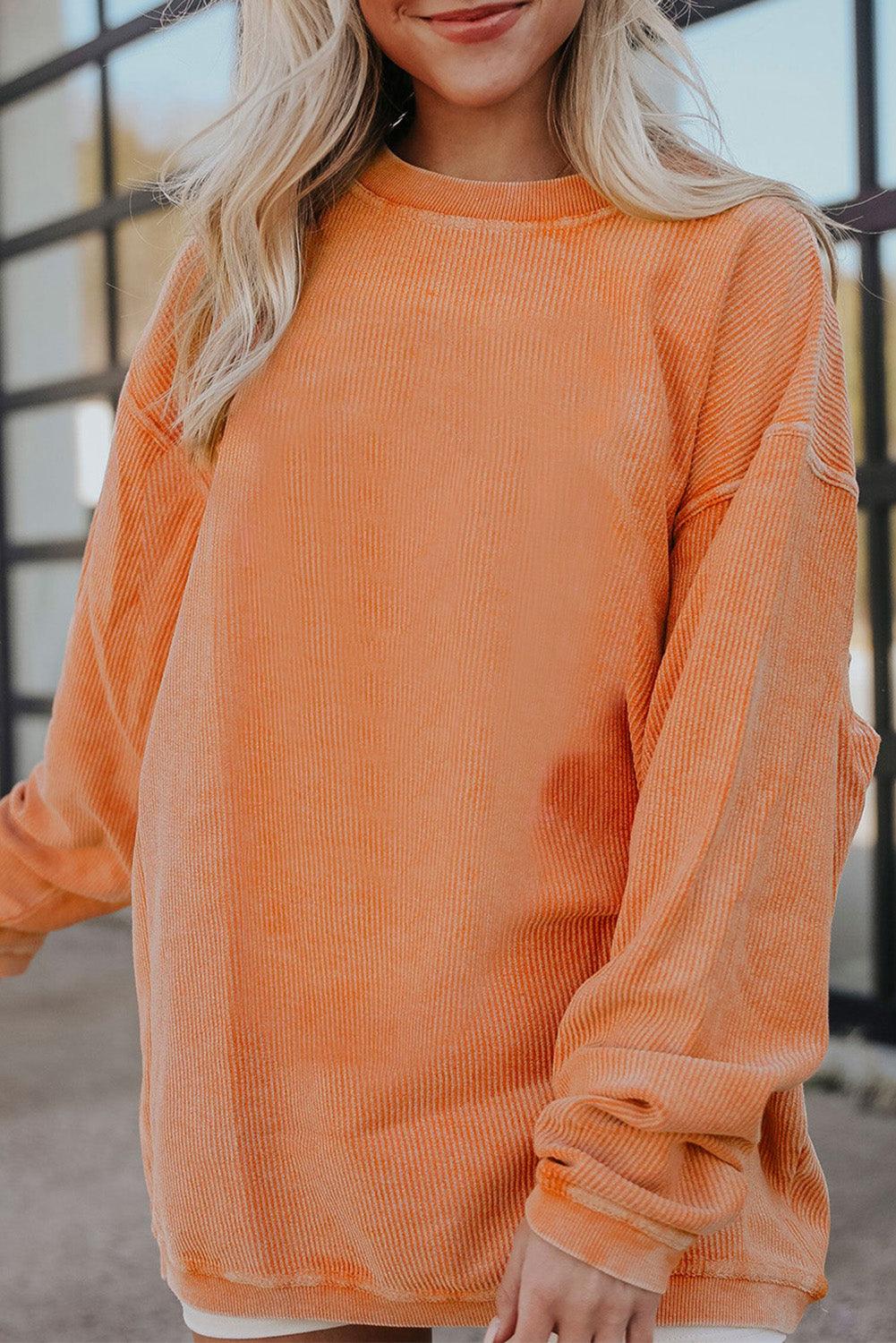 Orange JOLENE Ribbed Corded Oversized Sweatshirt - L & M Kee, LLC