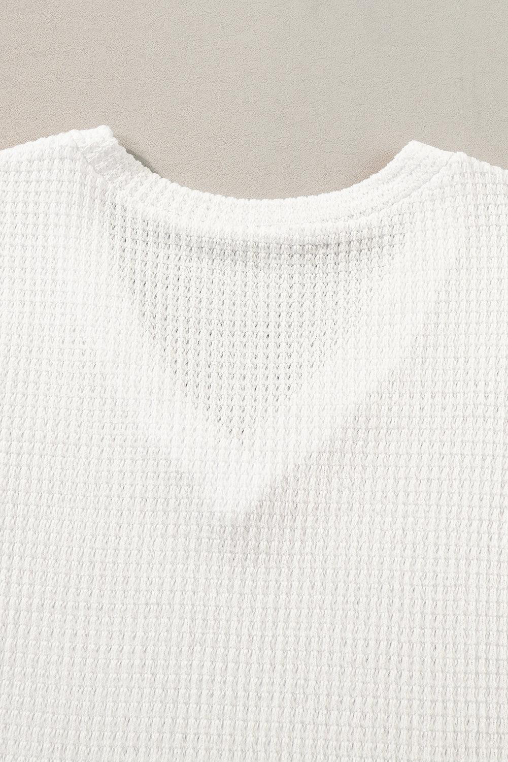 White V Neck Petal Sleeve Waffle Knit T-Shirt - L & M Kee, LLC