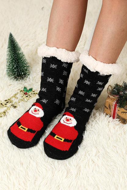 Fiery Red Christmas Cartoon Pattern Woolen Knit Socks - L & M Kee, LLC