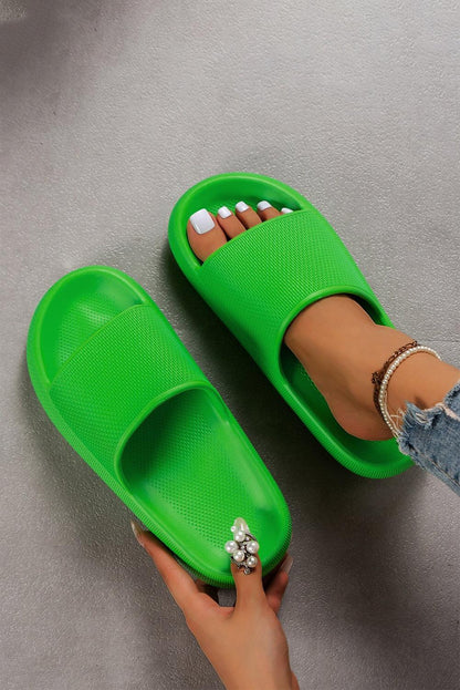 Bright Green Solid Non-slip Wide Band Thick Sole Slippers - L & M Kee, LLC