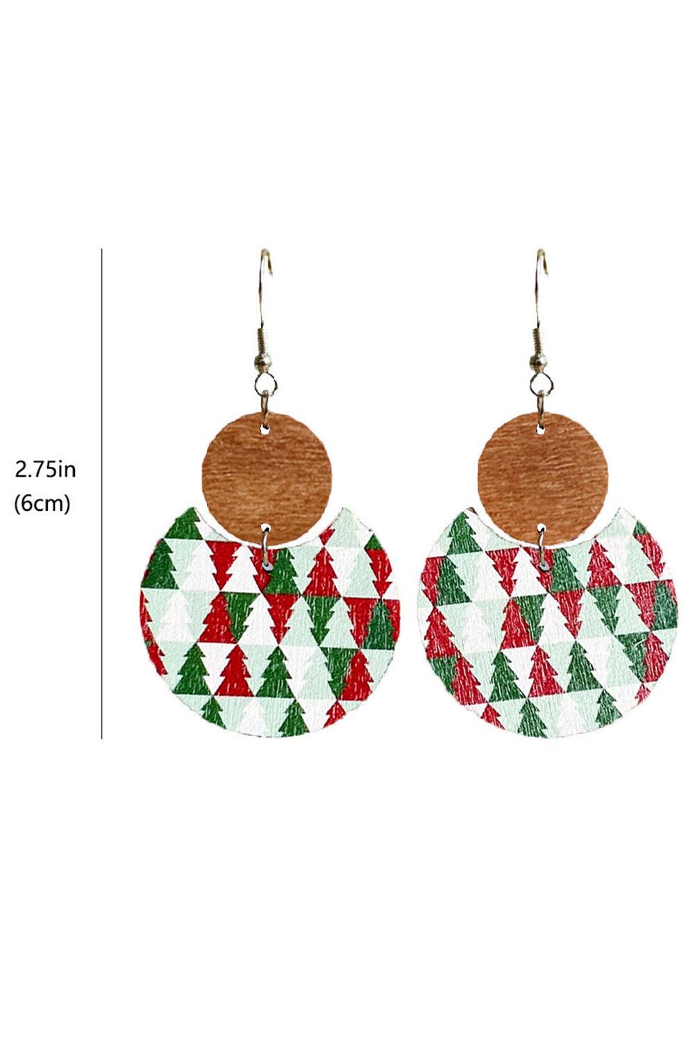 Dark Green Christmas Checker Graphic Wooden Earrings - L & M Kee, LLC