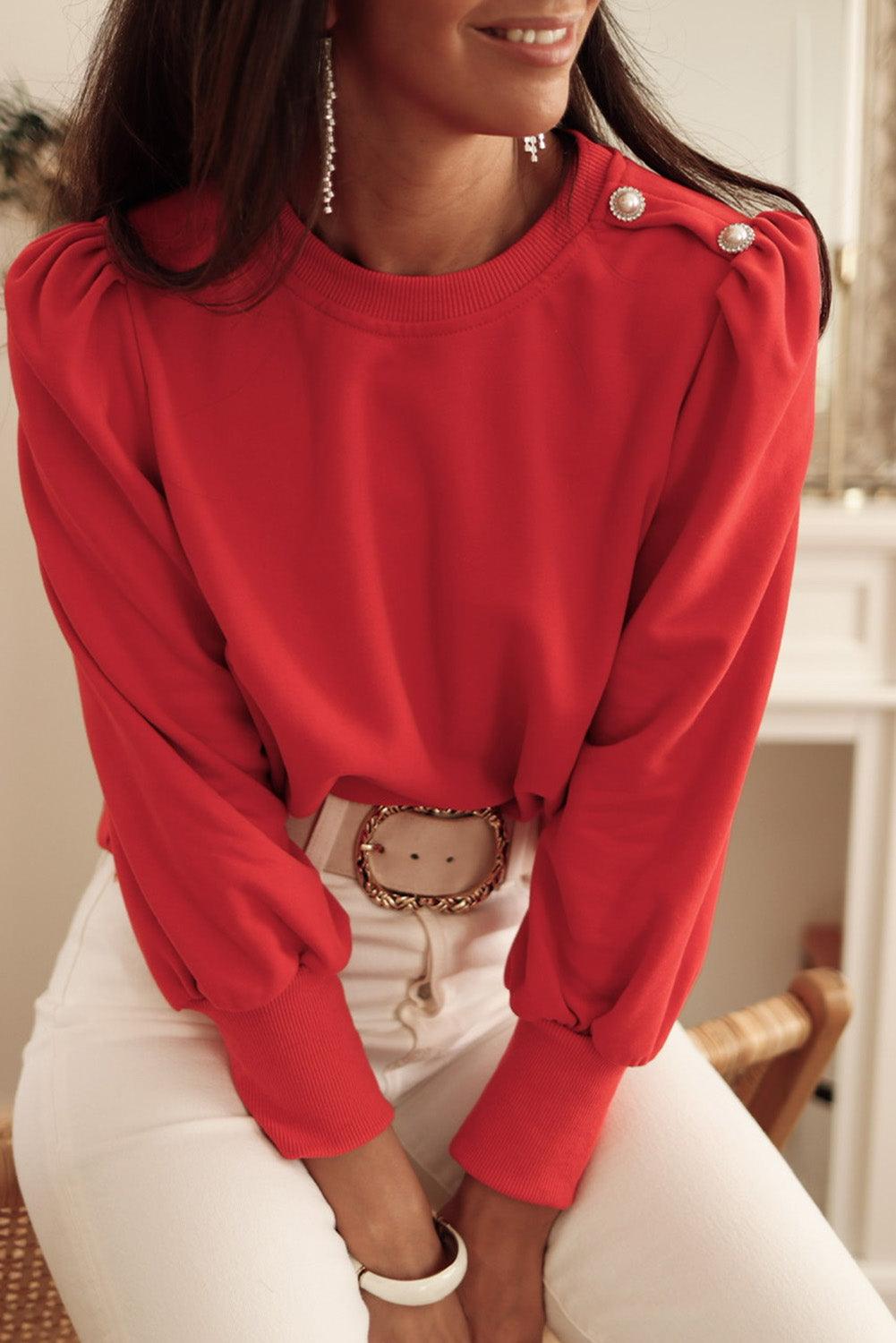 Rose Tan Button Tab Detail Long Sleeve Top - L & M Kee, LLC