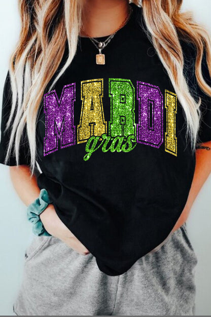 Black Mardi Gras Heat Transfer Graphic Holiday Tee