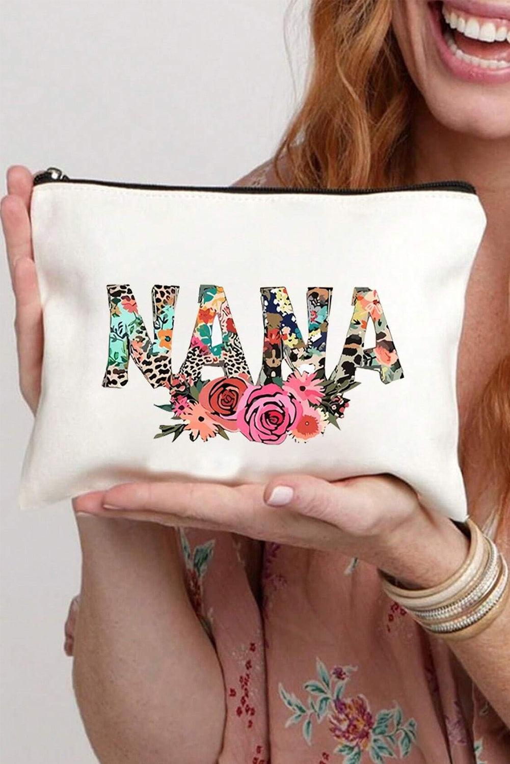 White Leopard Flower NANA Print Cosmetic Bag - L & M Kee, LLC