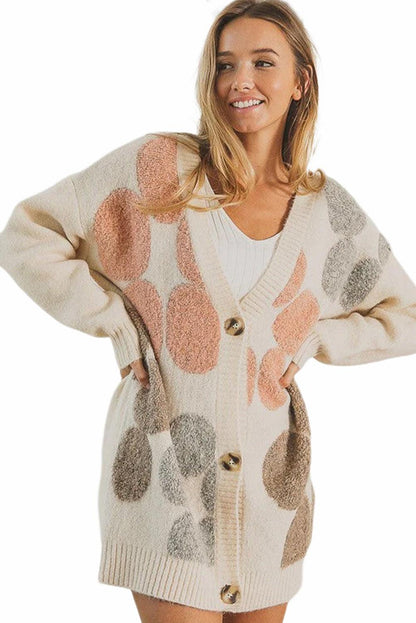 Multicolor Flower Pattern Buttoned Front Knit Cardigan - L & M Kee, LLC