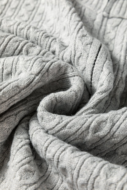 High Cable Knit Quarter Zip Ribbed Trim Loose Sweater Dress