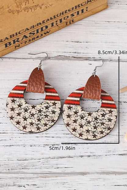 White Flag Print Round Wooden Dangle Earrings - L & M Kee, LLC