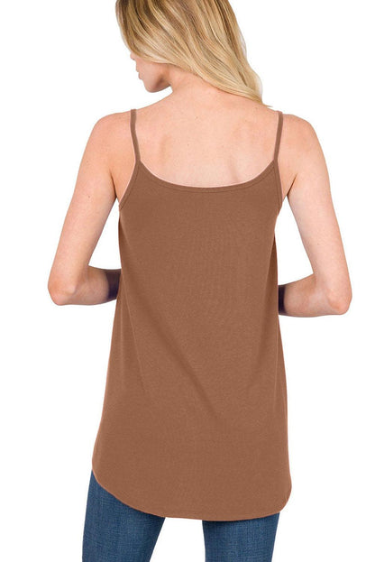 Chestnut Spaghetti Strap V-Neck Flowy Tunic Tank Top - L & M Kee, LLC