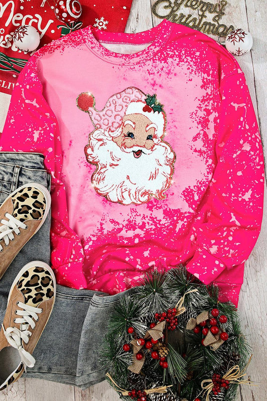 Rose Christmas Santa Claus Tie Dye Print Pullover Sweatshirt - L & M Kee, LLC