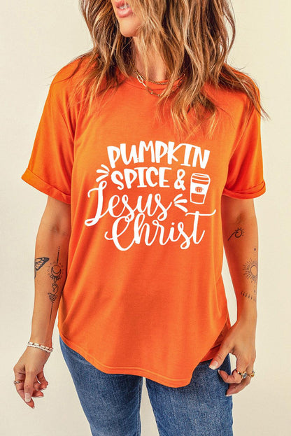 Orange PUMPKIN SPICE & Jesus Christ Graphic T-shirt - L & M Kee, LLC