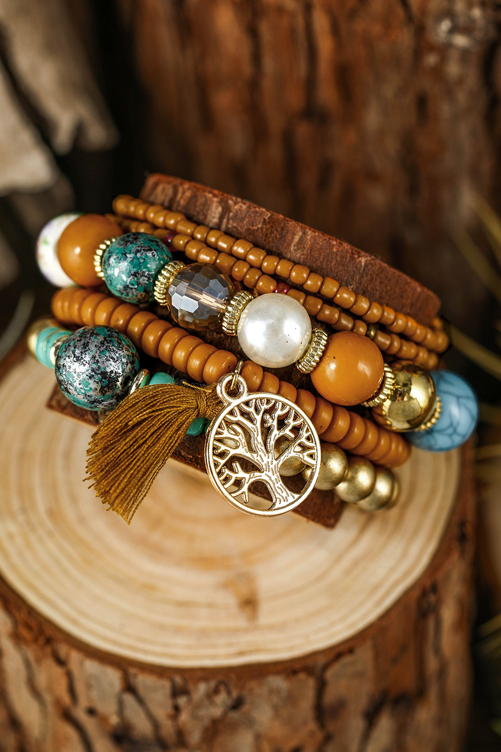 Chestnut 5pcs Boho Beaded Turquoise Bracelets Set