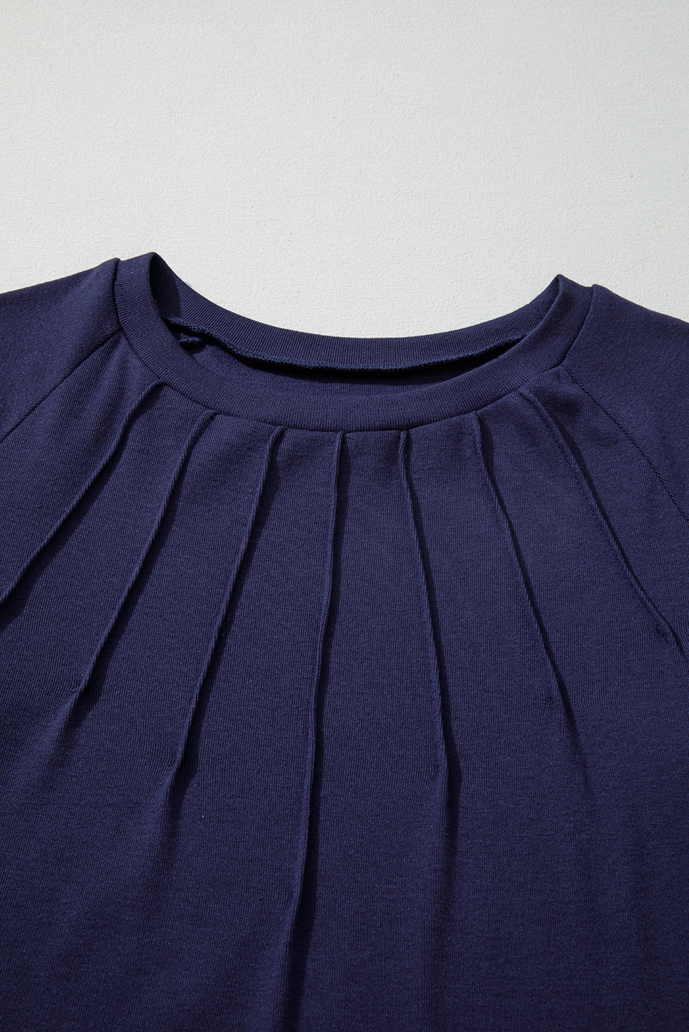 Navy Blue Solid Color Seam Detail Raglan Long Sleeve Top