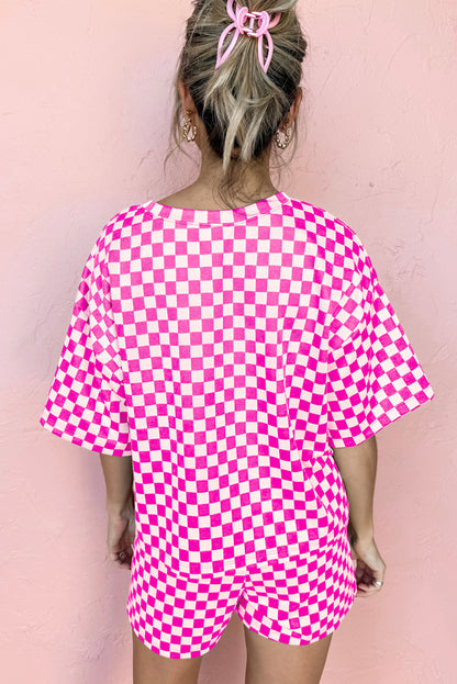 Brown Checkered Top and Short Casual 2pcs Set