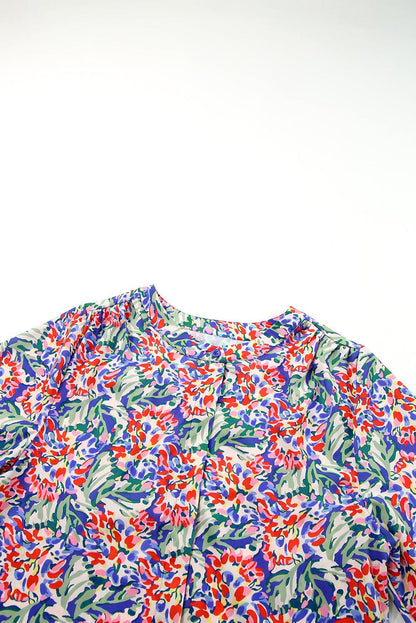 Multicolor Floral Balloon Sleeve Loose Blouse - L & M Kee, LLC