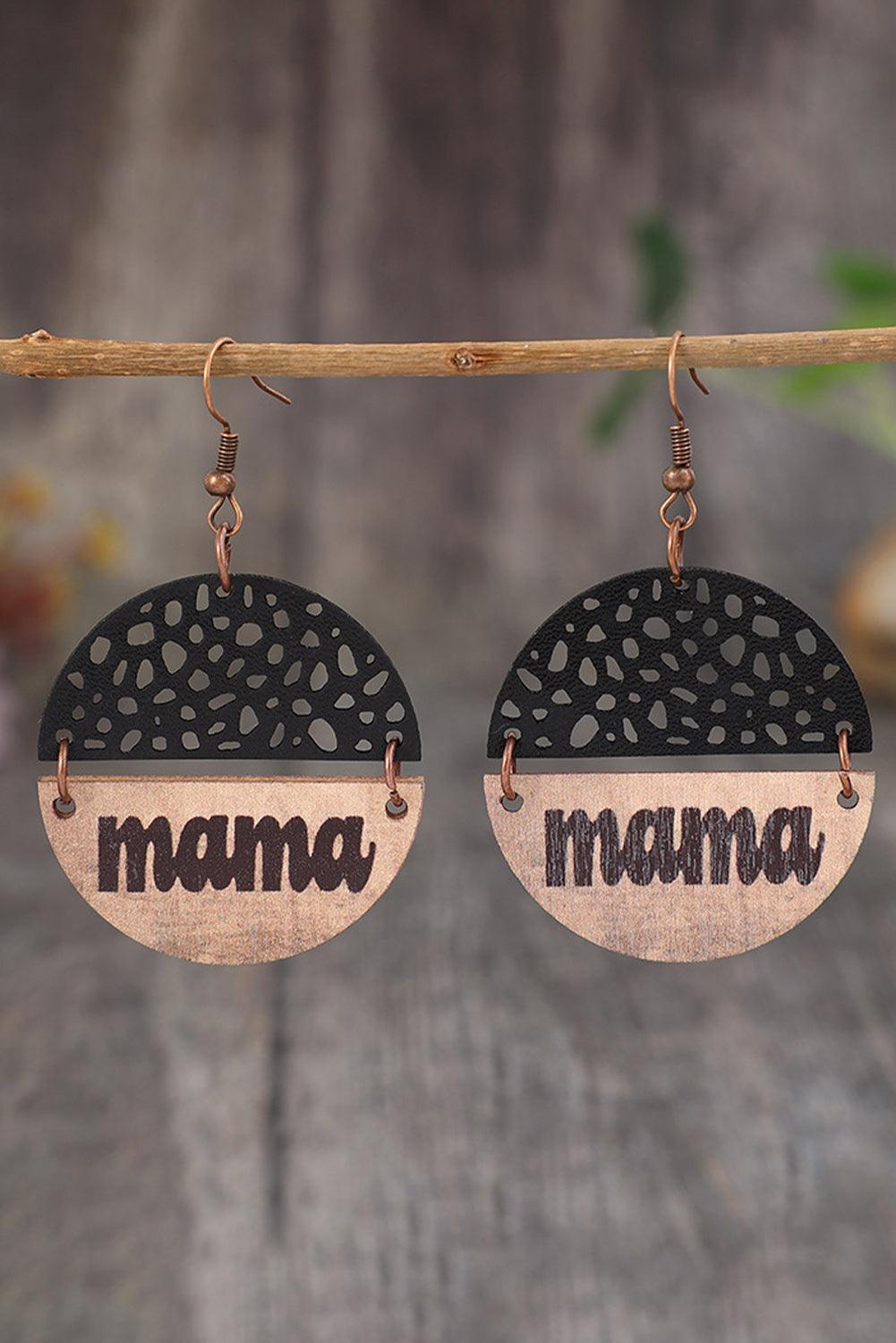 Black Vintage mama Pendant Leather Wooden Earrings - L & M Kee, LLC