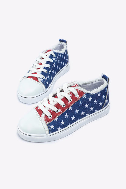 Multicolor American Flag Stars Printed Frayed Detail Lace-up Shoes - L & M Kee, LLC