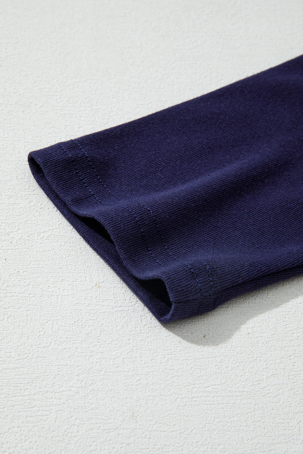 Navy Blue Solid Color Seam Detail Raglan Long Sleeve Top