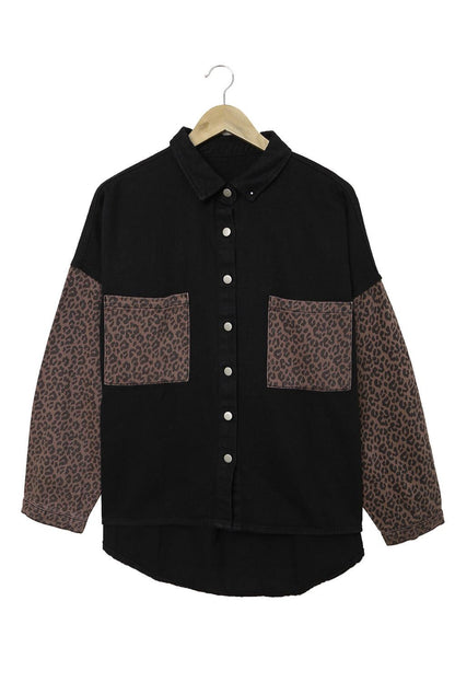 Blank Apparel - Black Contrast Leopard Denim Jacket - L & M Kee, LLC