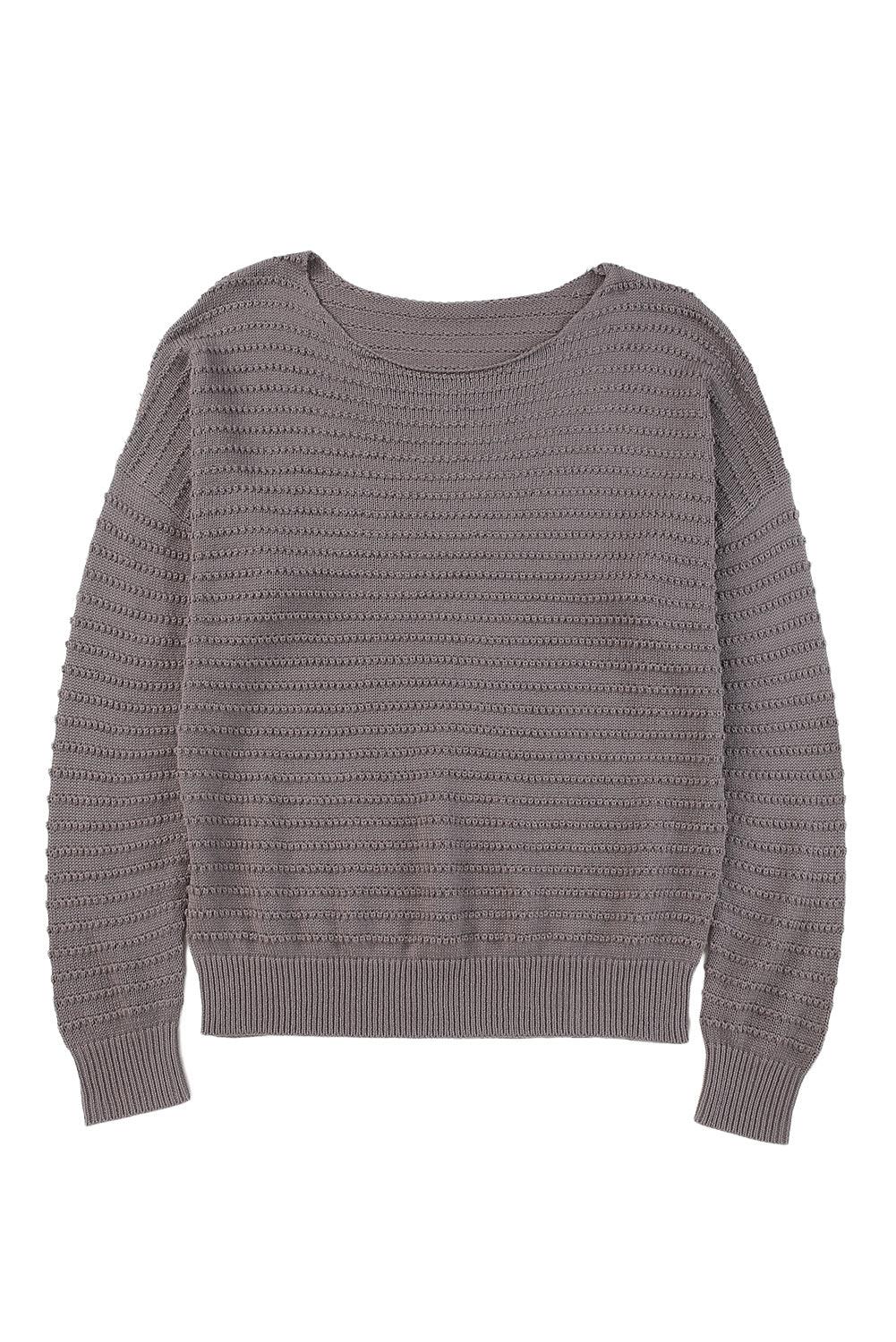 Gray Textured Knit Round Neck Dolman Sleeve Sweater - L & M Kee, LLC