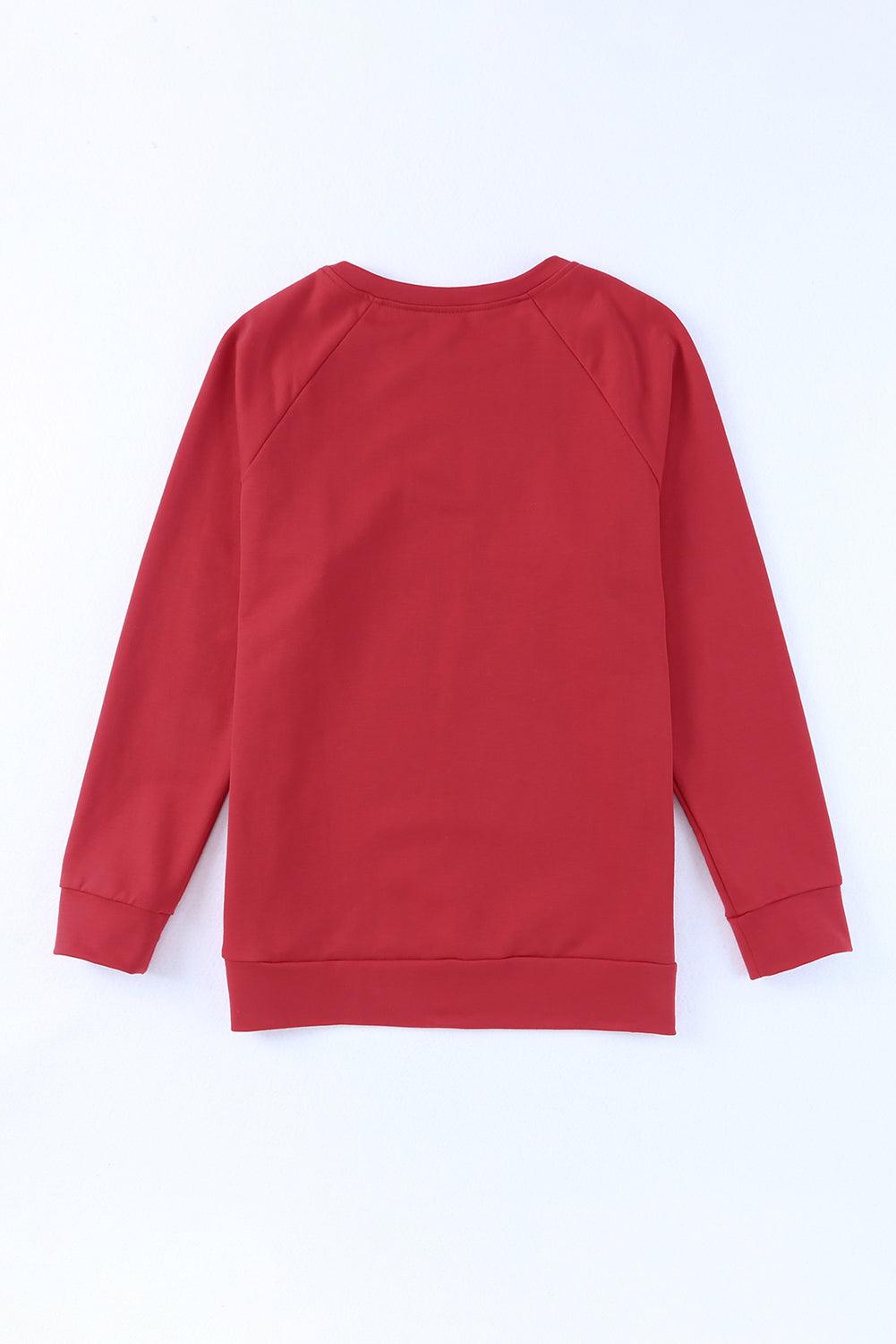 Fiery Red Chenille MERRY Christmas Raglan Sleeve Sweatshirt - L & M Kee, LLC