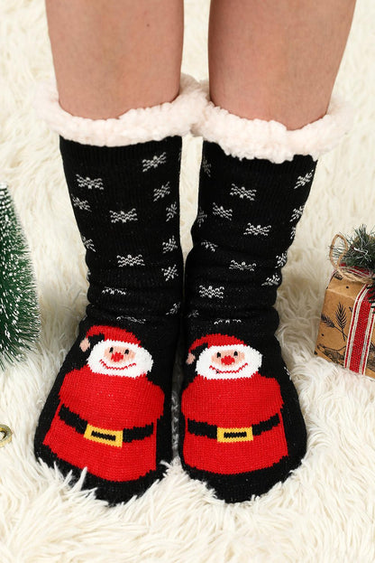 Fiery Red Christmas Cartoon Pattern Woolen Knit Socks - L & M Kee, LLC