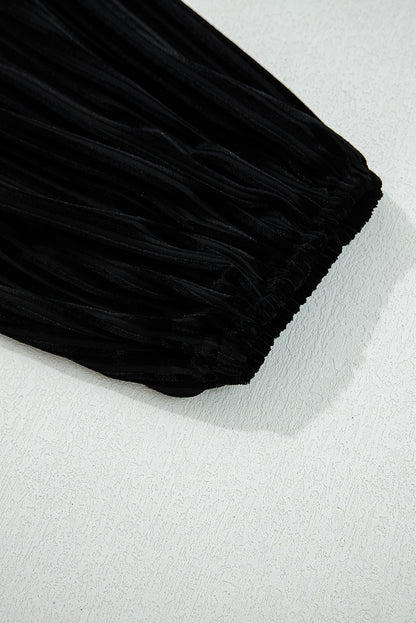 Black Tie Back Square Neck Velvet Babydoll Dress