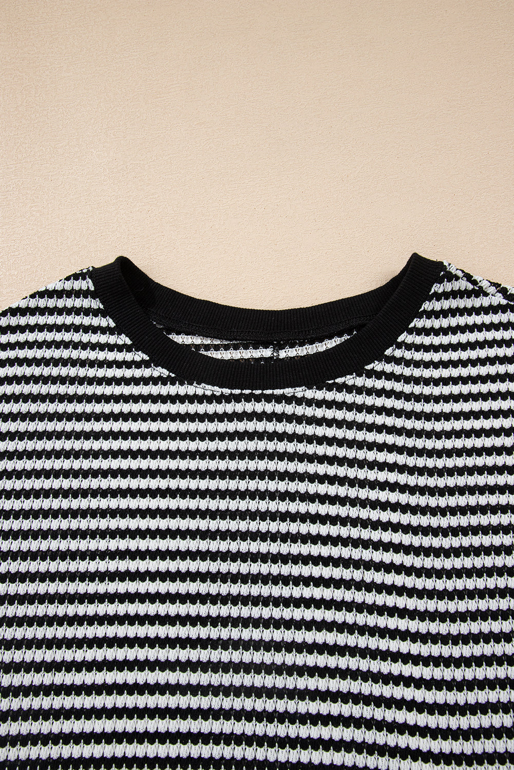 Black Stripe Ribbed Trim Drop Shoulder Long Sleeve Oversize Top
