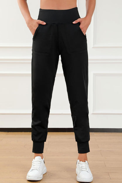 Black Exposed Seam High Waist Pocketed Joggers - L & M Kee, LLC