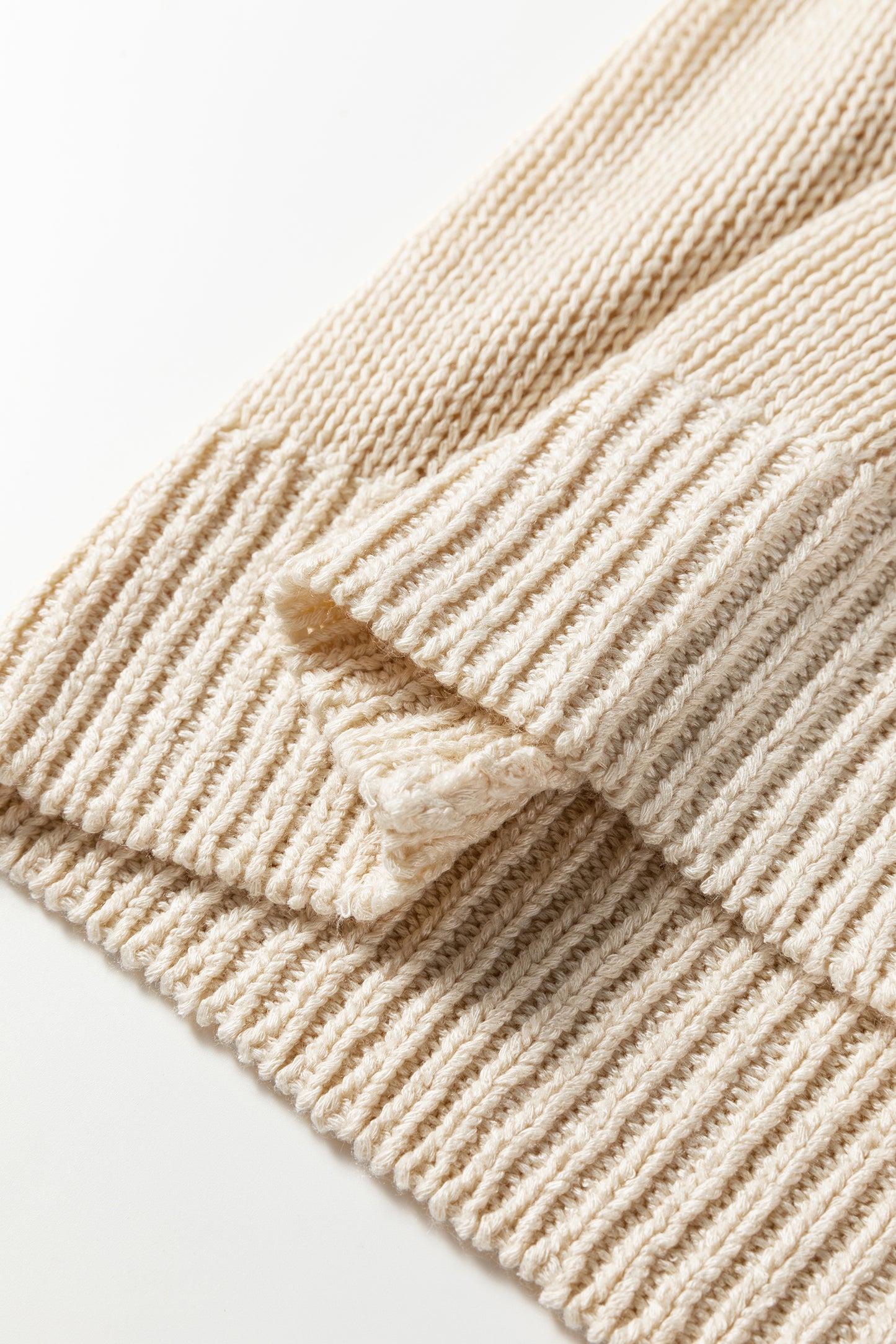 Beau Blue Solid V Neck Pointelle Knit Sleeve Patchwork Sweater