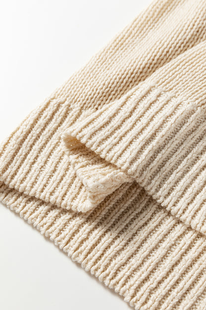 Beau Blue Solid V Neck Pointelle Knit Sleeve Patchwork Sweater