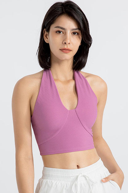 Phalaenopsis Sleeveless Halter Neck Active Sports Bra - L & M Kee, LLC