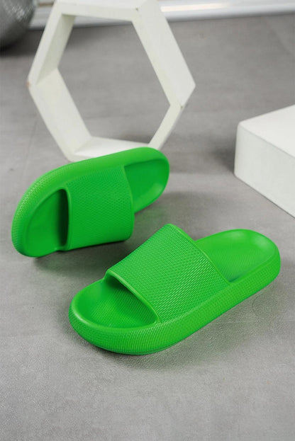 Bright Green Solid Non-slip Wide Band Thick Sole Slippers - L & M Kee, LLC