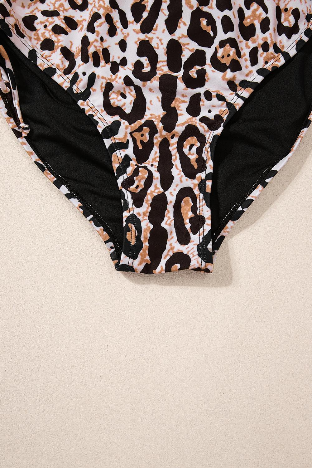 Black Crossed Tie Back Leopard Bikini Swimsuit - L & M Kee, LLC