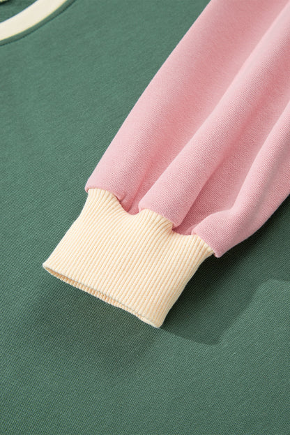 Rose Red 2pcs Color Block Pullover Loose Pant Set